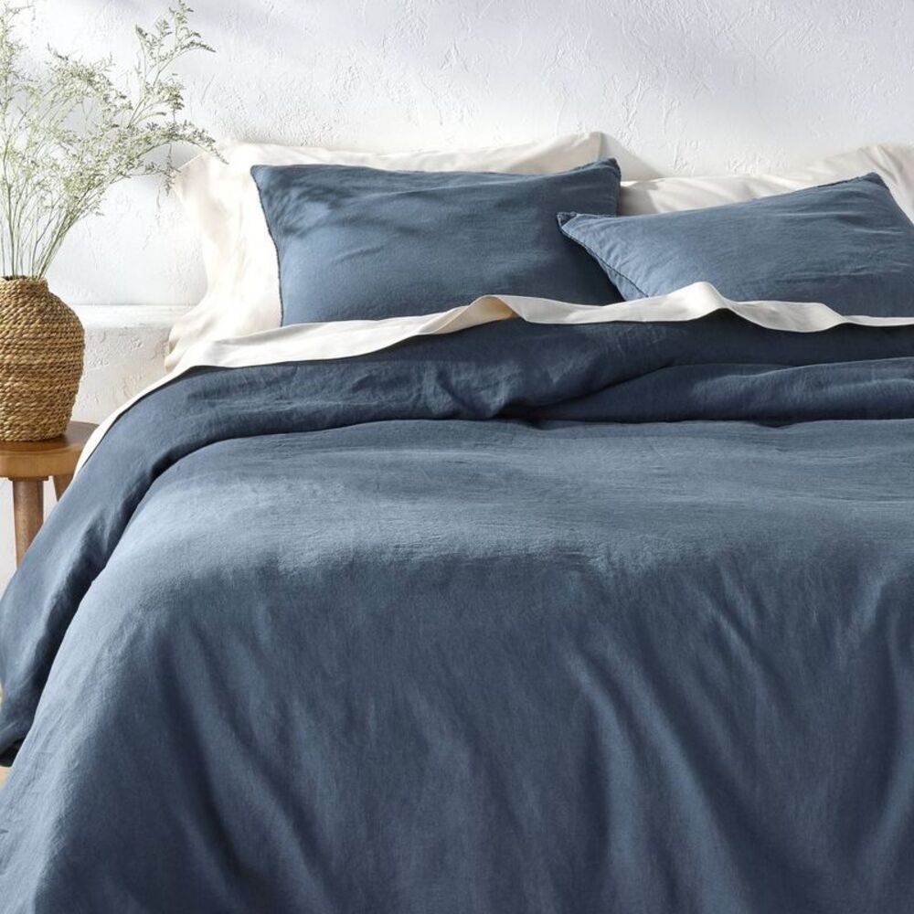 Casaluna Blue and Cream Linen Duvet Cover Set